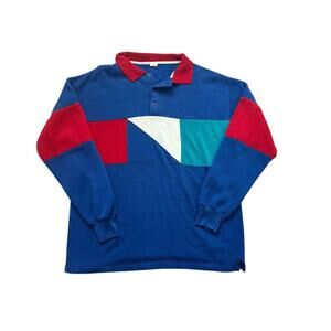 Vintage Men's Large Collared Sweatshirt Blue Red 80s‎ 90s Generation One